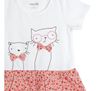 Đầm thun bé gái tay ngắn phối vải hoa in 2 chú mèo