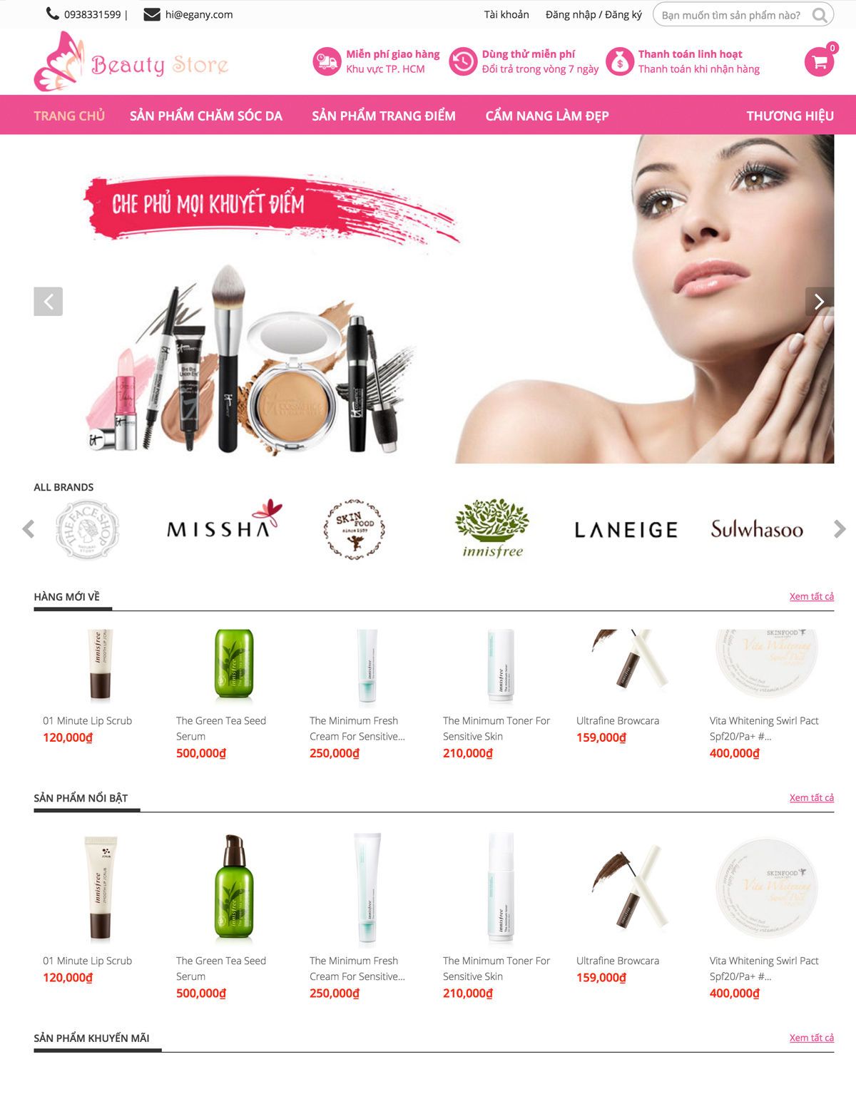 Mẫu website the beauty store