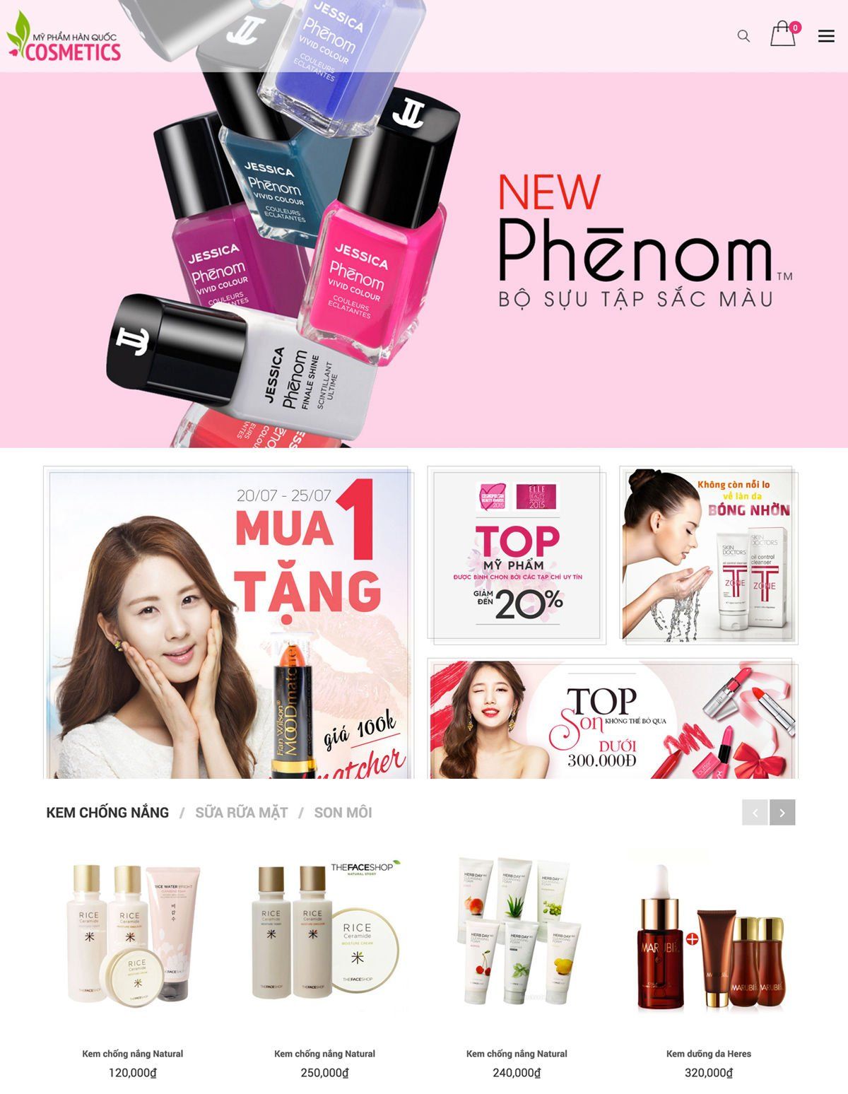 Mẫu website mỹ phẩm hàn quốc