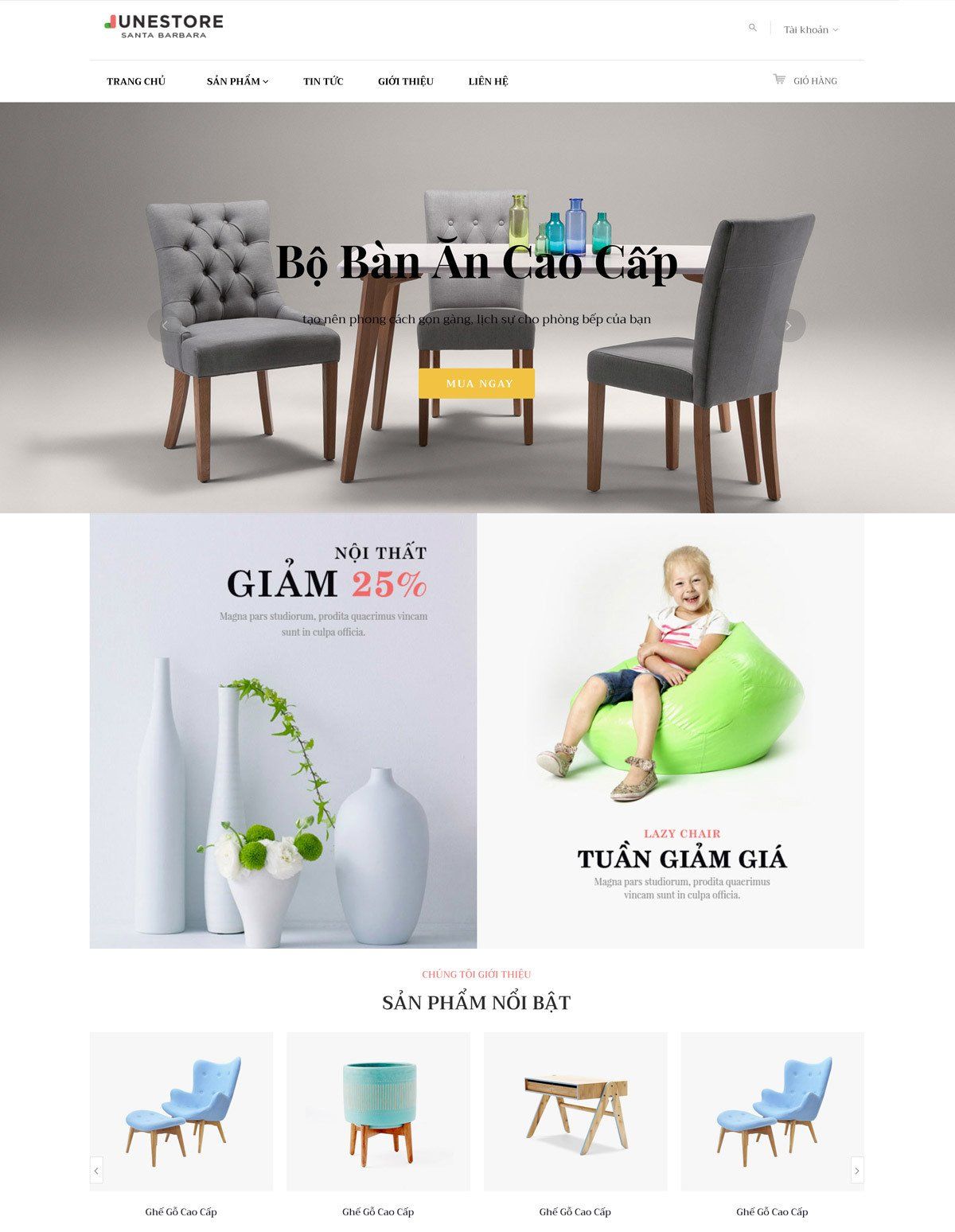 Mẫu website nội thất june store