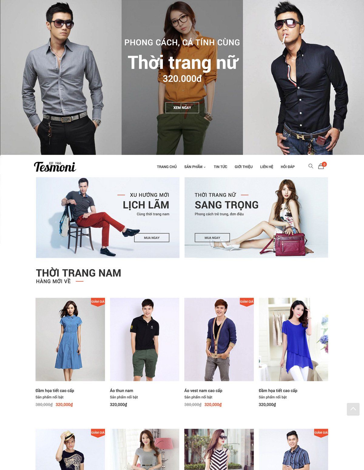 Mẫu website thời trang tesmoni