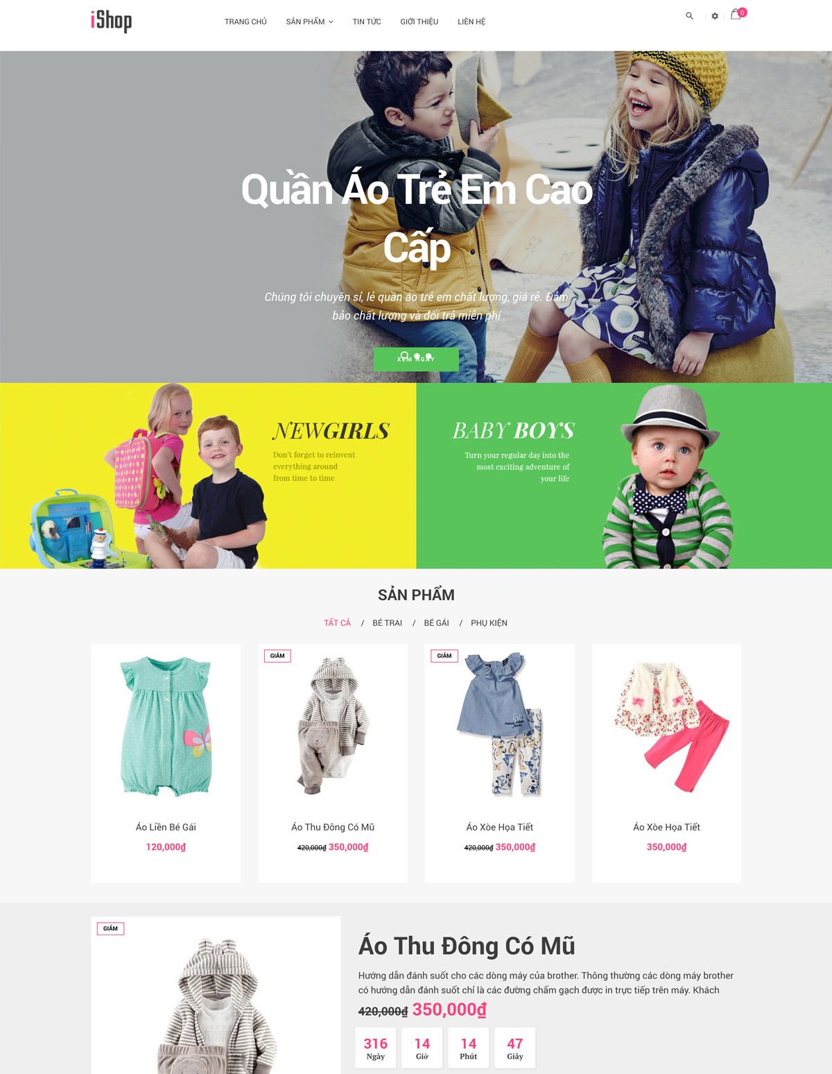 Mẫu website thời trang cho bé ishop