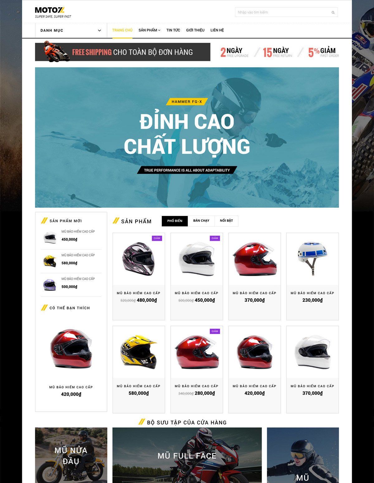 Mẫu website shop mũ bảo hiểm motozz
