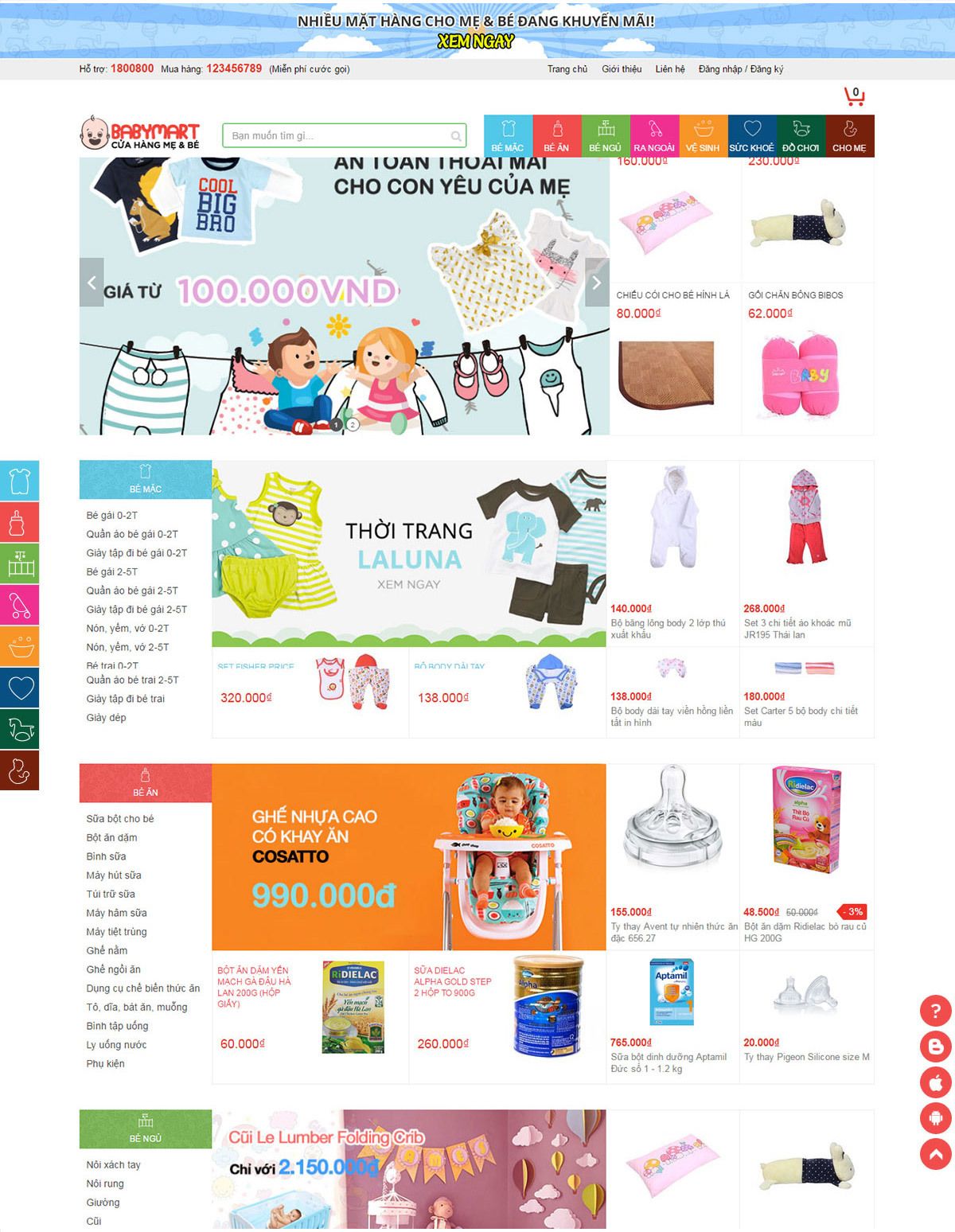 Mẫu website baby mart