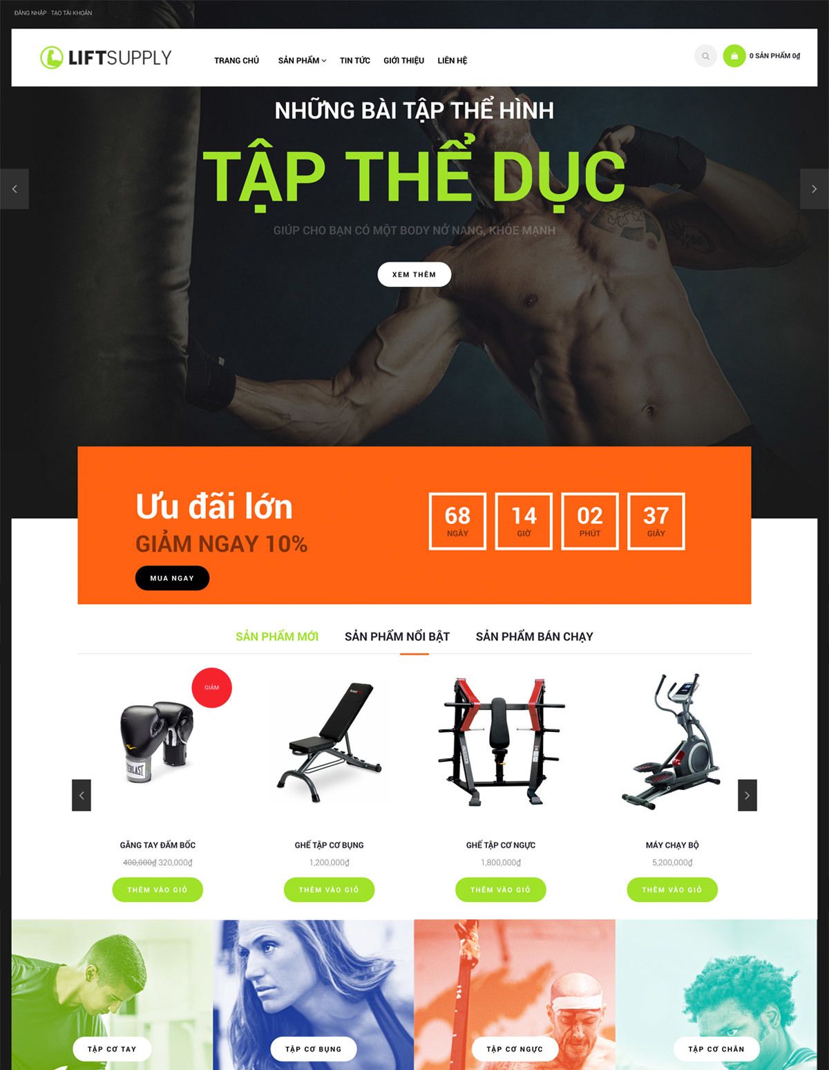 Mẫu website dụng cụ thể thao lift supply
