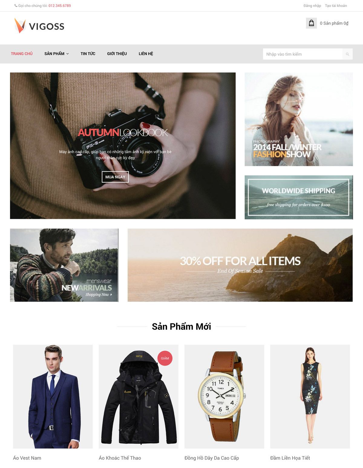 Mẫu website thời trang vigoss