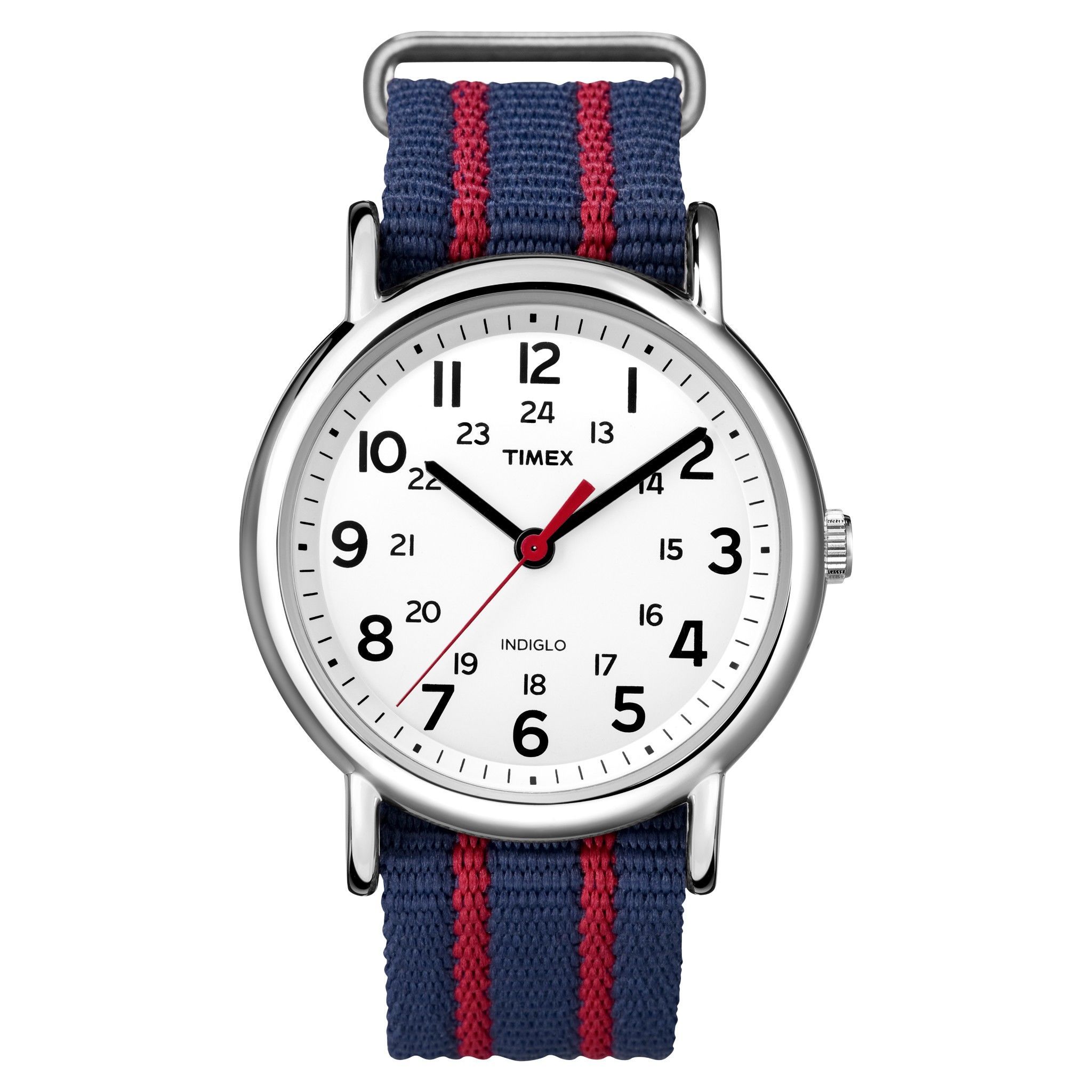  Timex - Đồng Hồ Unisex Dây Vải Nam/Nữ T2N747 Weekender™ Stripe (Xanh Phối Đỏ) 