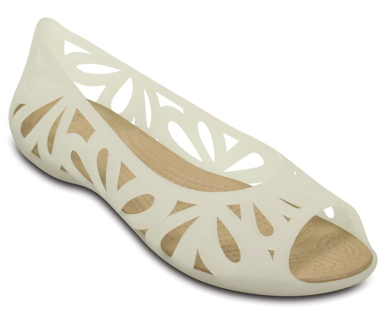  Crocs - Adrina III Peep Toe Giày Búp Bê Flat W White/Gold Nữ 