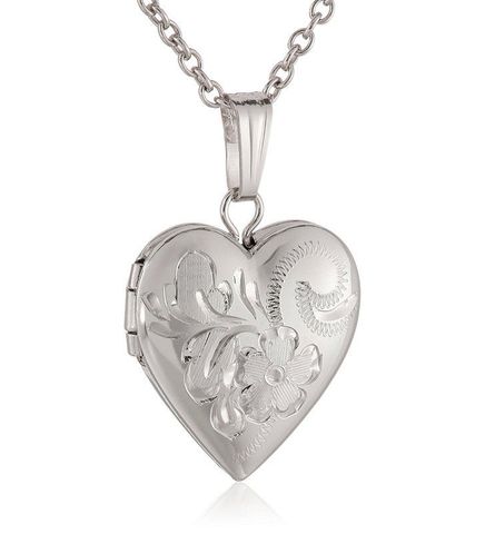Children's Sterling Silver Hand Engraved Heart Locket Necklace, 15