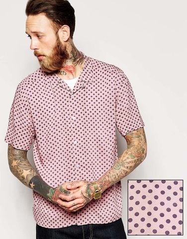 ASOS Shirt In Short Sleeve With Polka Dot Print