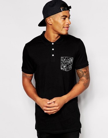 ASOS Longline Polo Shirt With Pocket Emboidery