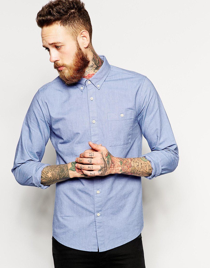 ASOS Oxford Shirt In Sky Blue With Long Sleeves