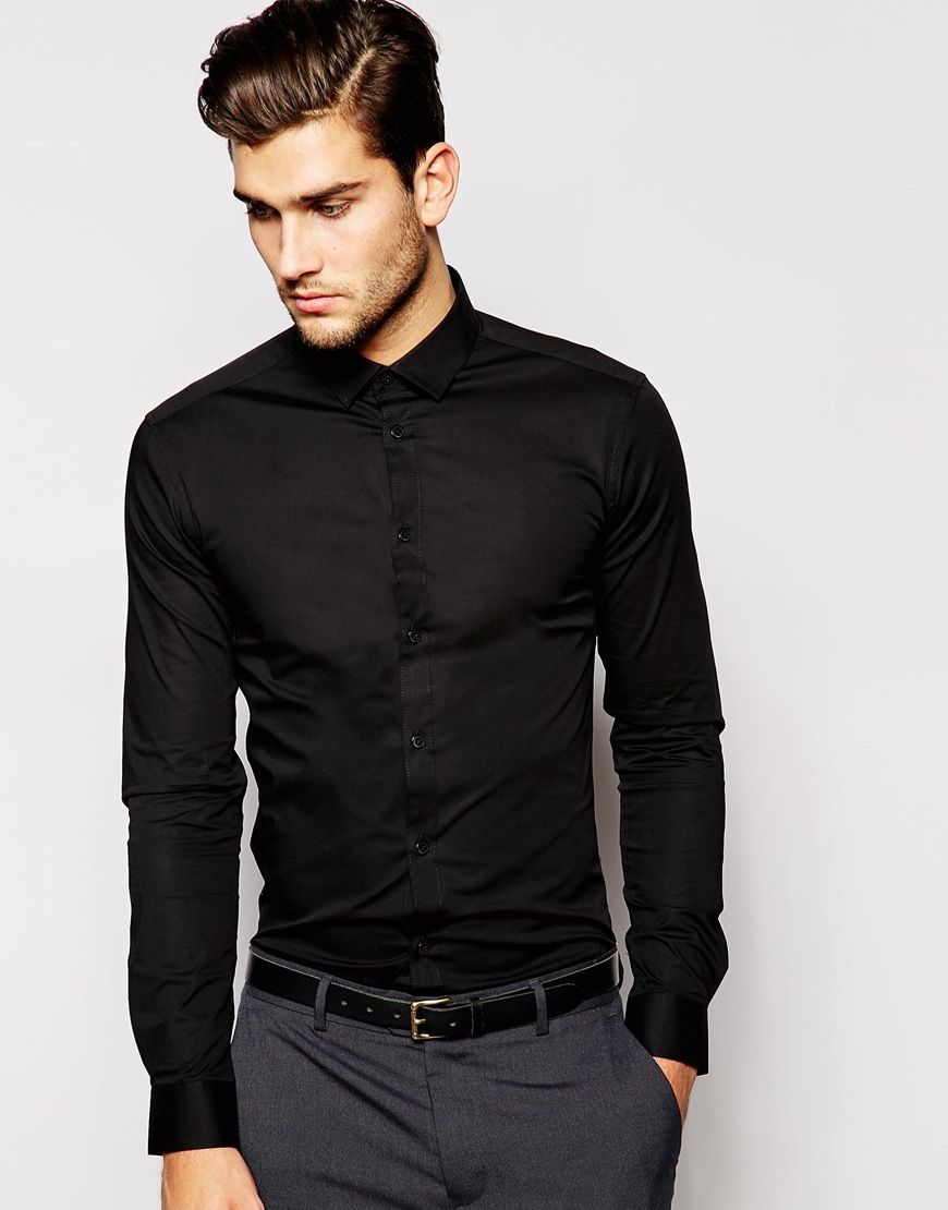 ASOS Skinny Fit Shirt In Black With Long Sleeves