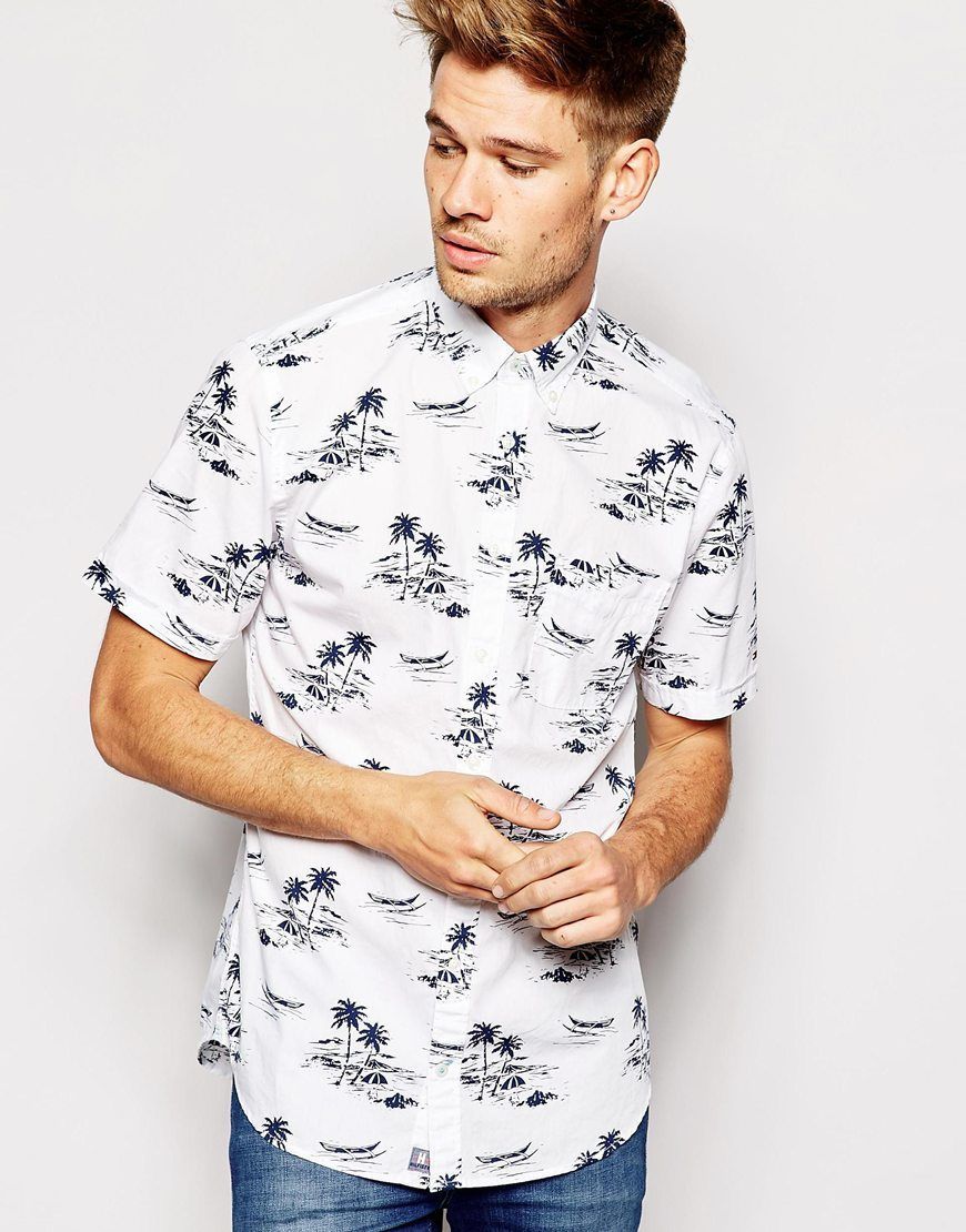 Tommy Hilfiger Shirt with Palm Tree Print Short Sleeves Regular FitB