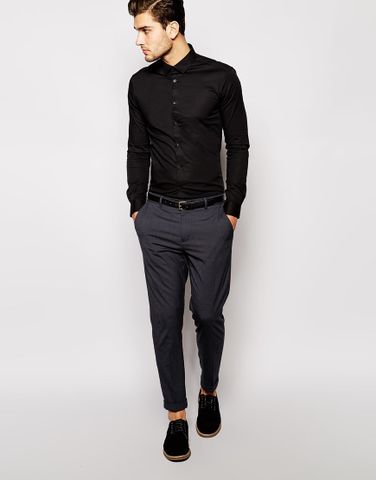ASOS Skinny Fit Shirt In Black With Long Sleeves
