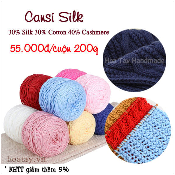 Sale bỏ mẫu Len Cansi Silk Cuộn 200gr đan móc khăn nón
