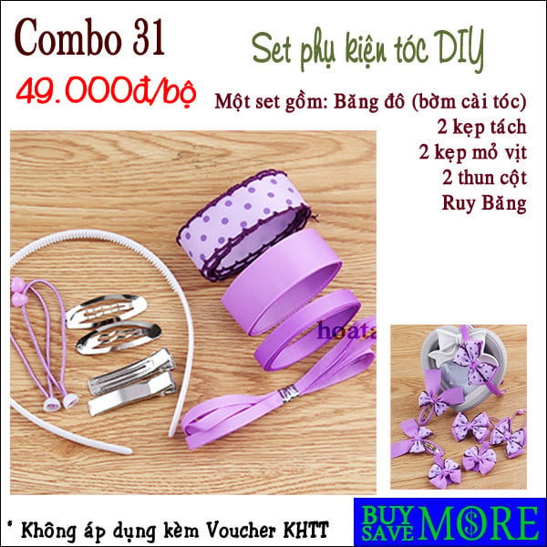 Combo 31 - Set Ruy Băng phụ kiện tóc DIY