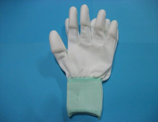 Găng tay polyester màu trắng phủ PU đầu ngón