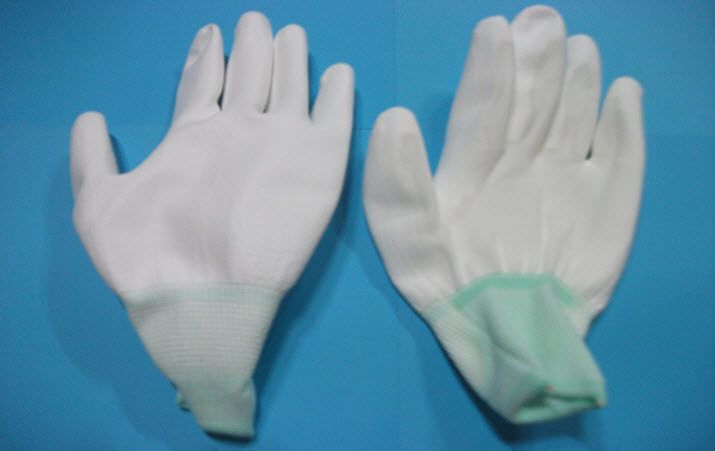 Găng tay polyester màu trắng phủ PU lòng bàn tay