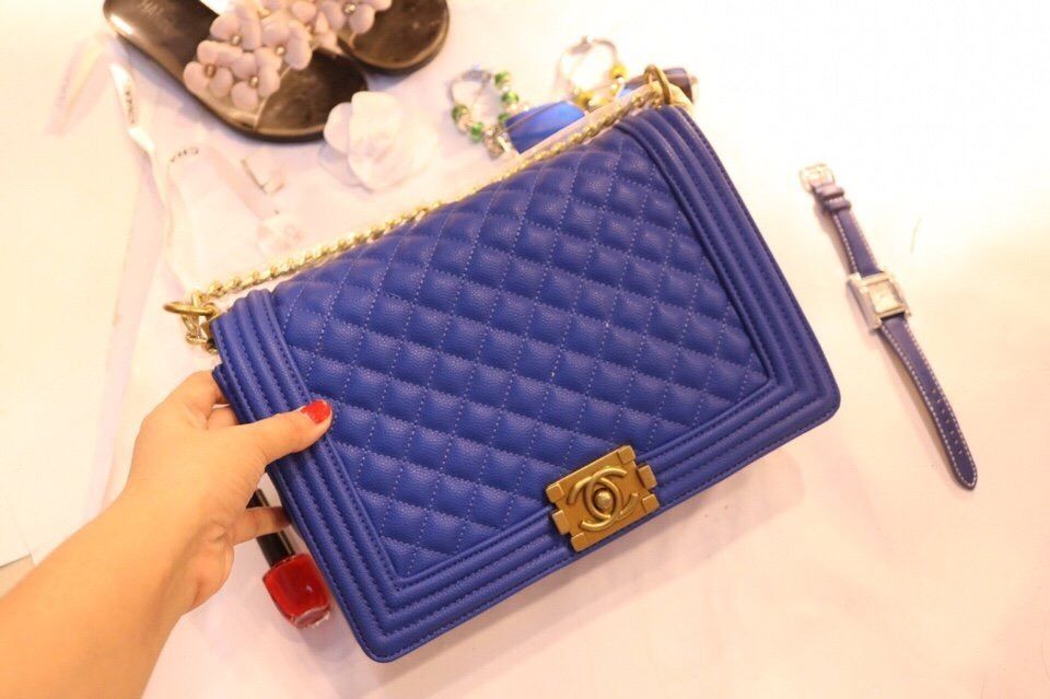 Túi xách Chanel Boy super sale Size 28cm màu xanh cban đẹp