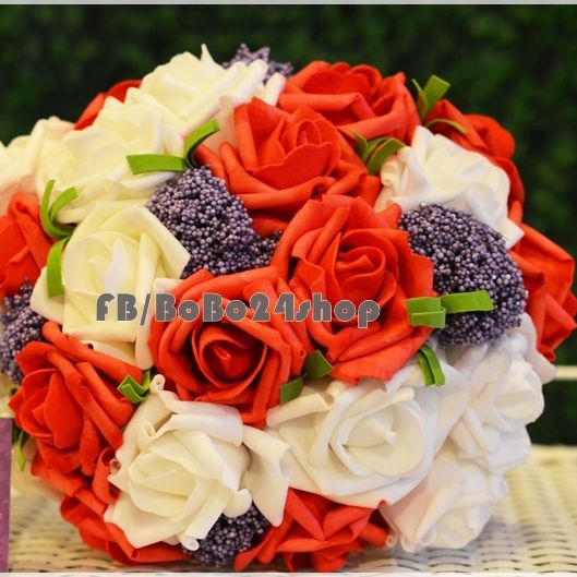Hoa hồng đỏ & trắng xen hoa tuyết tím SA