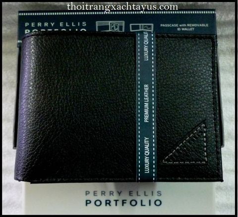 BN 75 - BÓP DA HIỆU " PERRY ELLIS " màu đen LOGO da góc