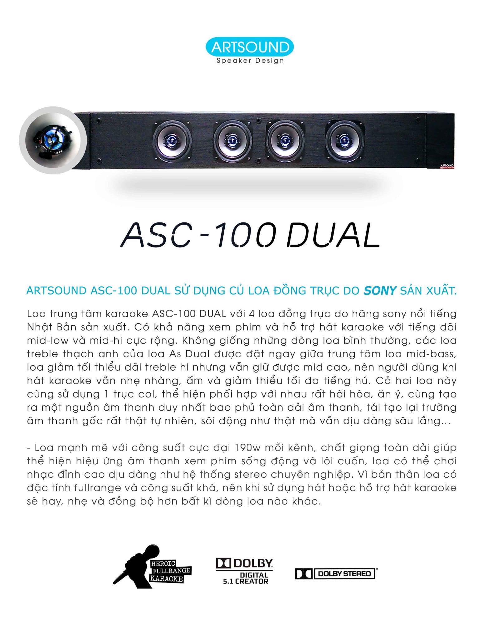 Loa trung tâm đồng trục Nhật Bản ASC-100 Dual, đẳng cấp hát karaoke hàng đầu Việt Nam.