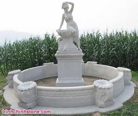 đài phun nước (tháp nước) bằng đá, tượng đá cô gái