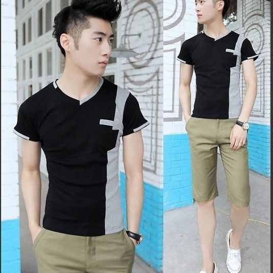 Hugo - Áo thun cổ tim phối màu HQ cao cấp BB1204