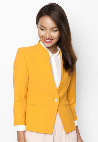 Áo blazer Zenfdy cổ trụ cách điệu màu vàng