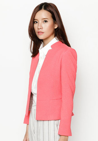 Áo blazer Zenfdy cổ trụ cách tân màu hồng