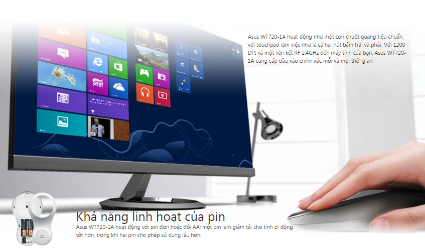 Chuột không dây Asus VivoMouseWT720-1A đây đủ tính năng của 1 chuột quang
