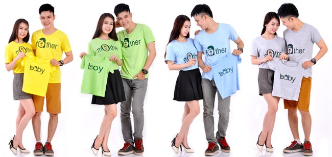 Mix áo thun gia đình nhiều màu sắc