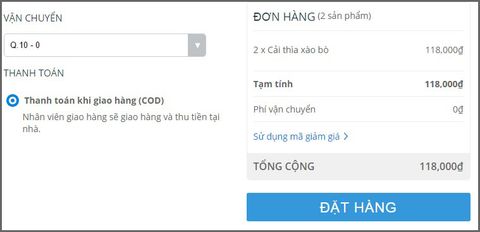thông tin đặt món online