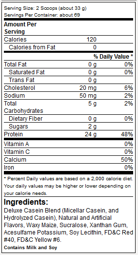 Prostar 100% Casein Protein Hương Facts