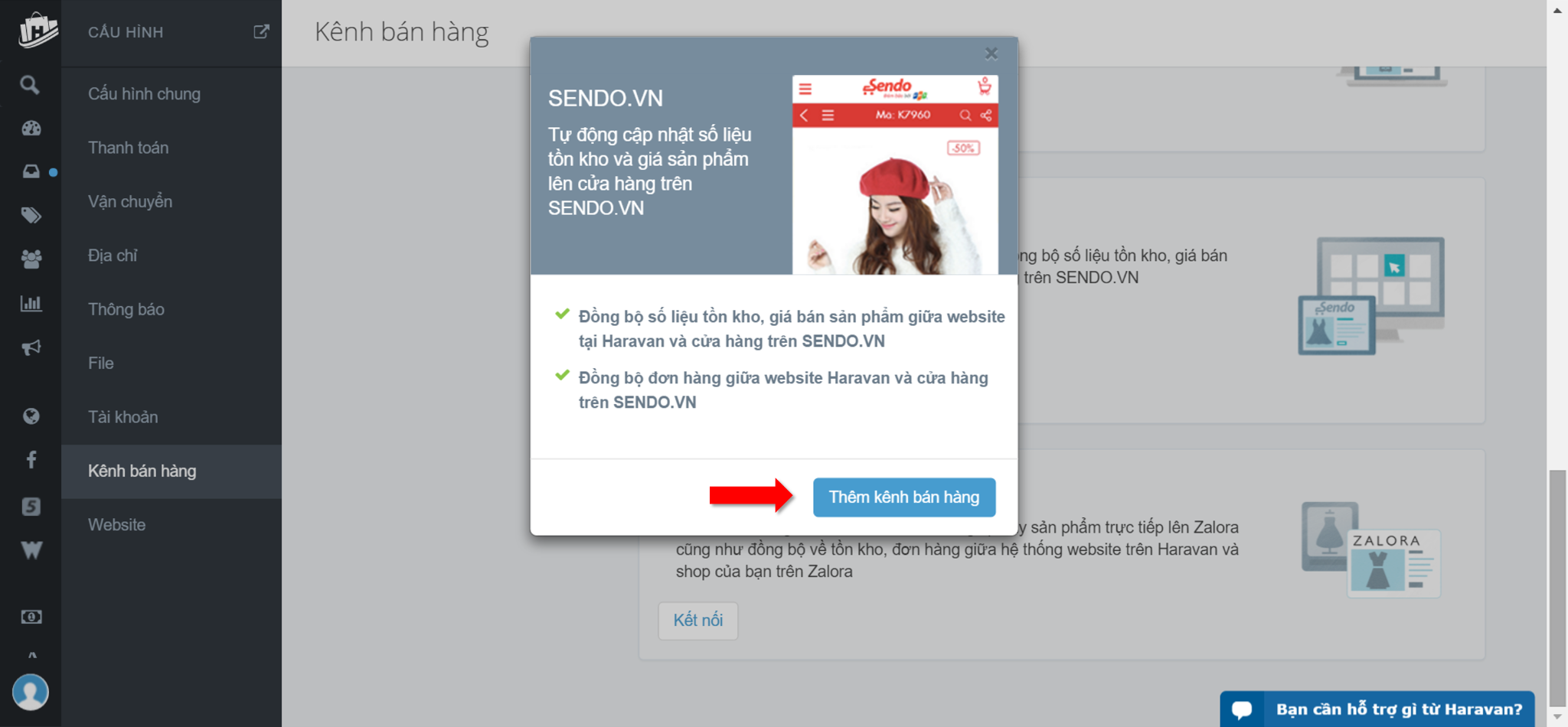 Click "Thêm kênh bán hàng"