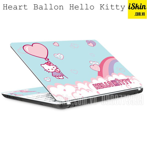 Miếng Dán Skin Trang Trí Laptop Hình Hello Kitty Ôm Bóng Bay Dễ Thương