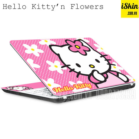 Miếng Dán Skin Trang Trí Laptop Hình Hello Kitty Cài Hoa Dễ Thương