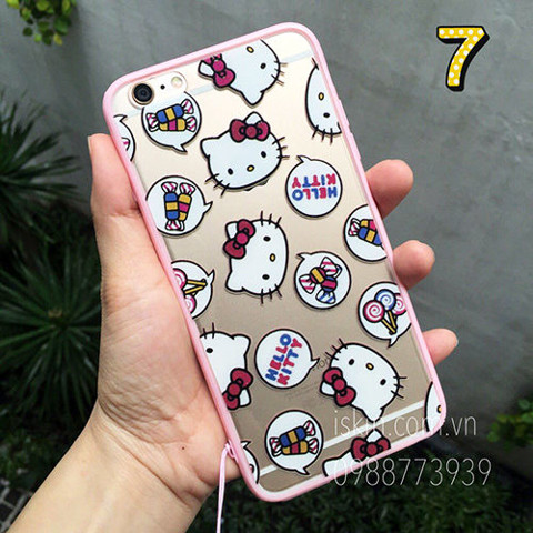 Ốp Lưng Iphone 6 Plus Hello Kitty Dễ Thương, Viền Dẻo, Có Dây Đeo Cổ, Giá rẻ, TpHcm