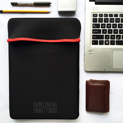 Túi chống sốc laptop 15" 15.6" viền đỏ dạng nhét đứng, hai da