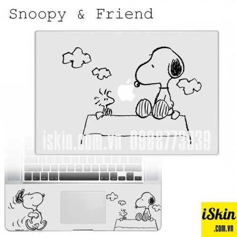 Miếng Dán Skin Trang Trí Macbook Pro Air Retina Chó Snoopy Trên Mái Nhà