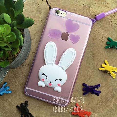 Ốp lưng Iphone 6/6s Plus Thỏ Bunny dễ thương, có dây đeo, có chống máy