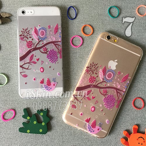Ốp Lưng Iphone 5, 5s, 6, 6 Plus Trong In Hình Nhánh Cây Nở Hoa Dễ Thương