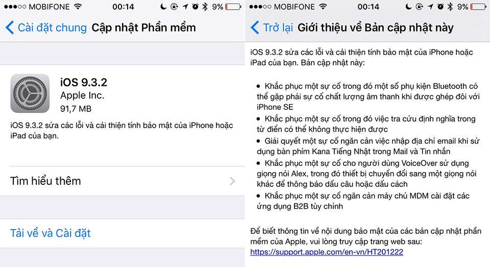Đã có thể cập nhật lên IOS 9.3.2 cho iPhone