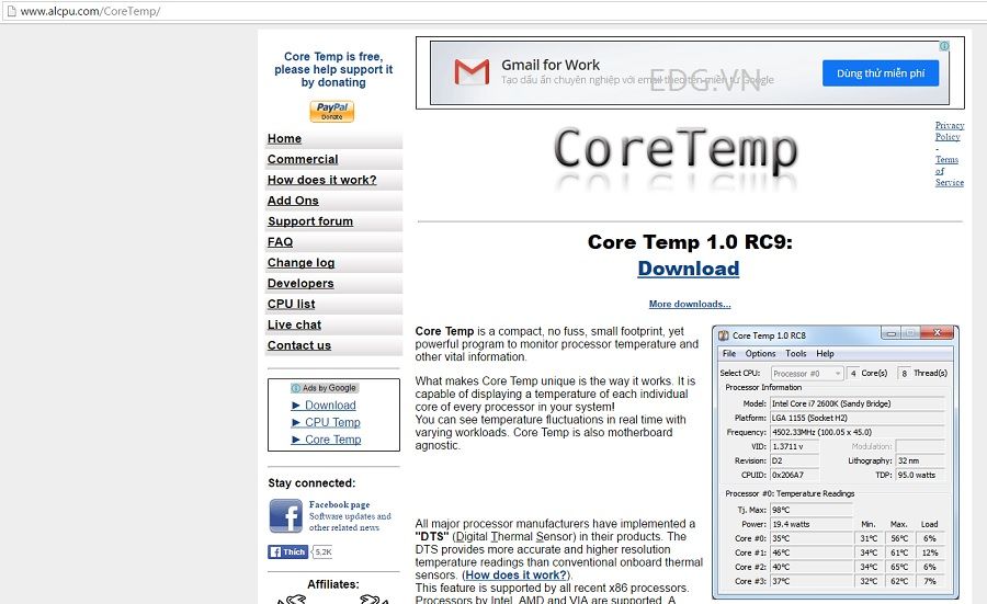 Phần mềm đo nhiệt độ của máy tính laptop - Core Temp