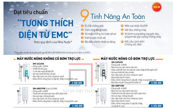Catalogue máy nước nóng Panasonic tương thích điện từ