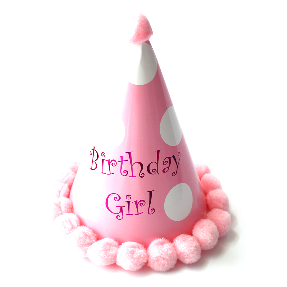 Nón sinh nhật chấm bi hồng in chữ Happy Birthday Girl cho bé gái – Party Vui
