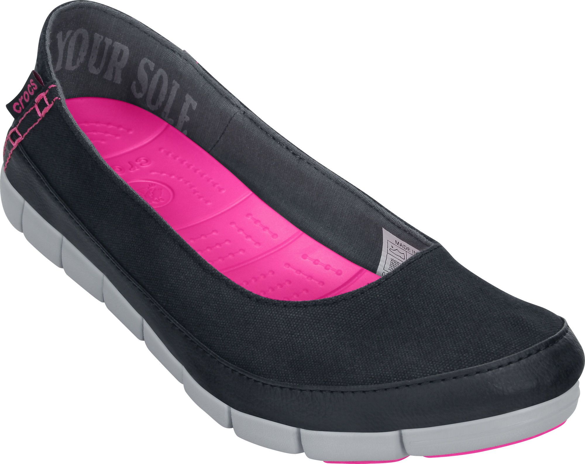  Crocs - Stretch Sole Giày Búp Bê Flat W Black/Light grey Nữ 