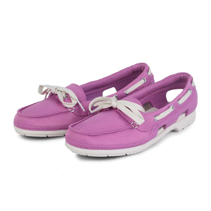  Crocs - Giày Lười Nữ Beach Line Hybrid Boat Wild Orchid/Stucco (Tím) 