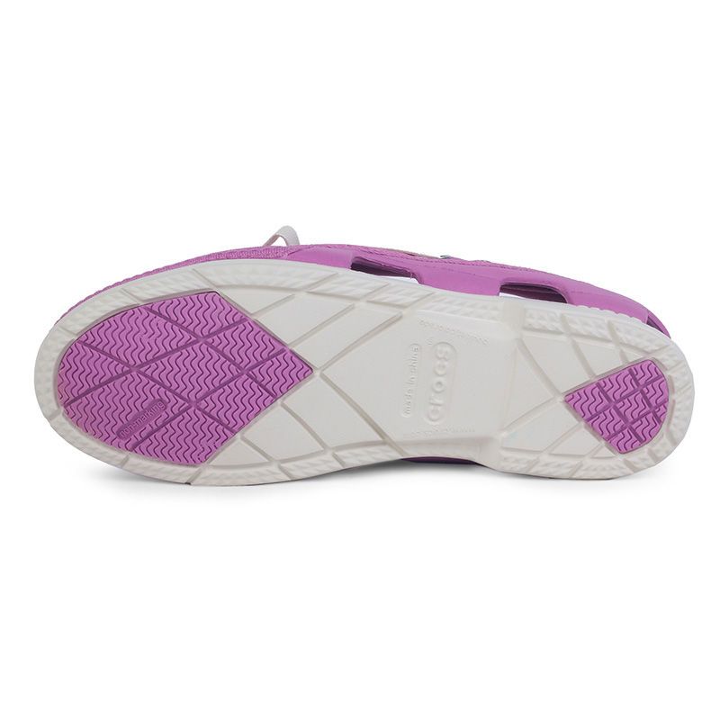  Crocs - Giày Lười Nữ Beach Line Hybrid Boat Wild Orchid/Stucco (Tím) 
